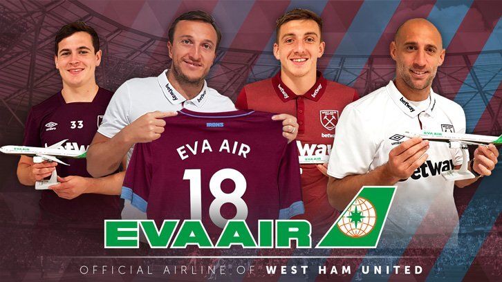 La compañía aérea Eva Air patrocina al West Ham United de la Premier League