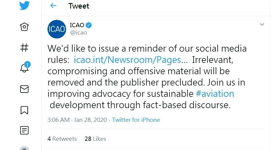 Las cuentas de Twitter que expresaron apoyo a Taiwán fueron bloqueadas por OACI