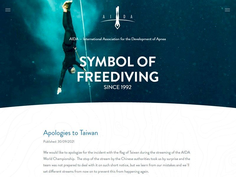 Una asociación internacional de buceo libre se disculpa por borrar la bandera de Taiwán