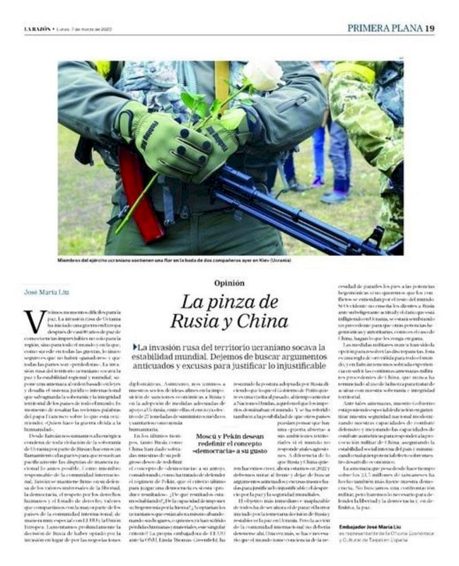 Representante taiwanés en España: “Taiwán no busca la guerra pero defenderá la democracia”