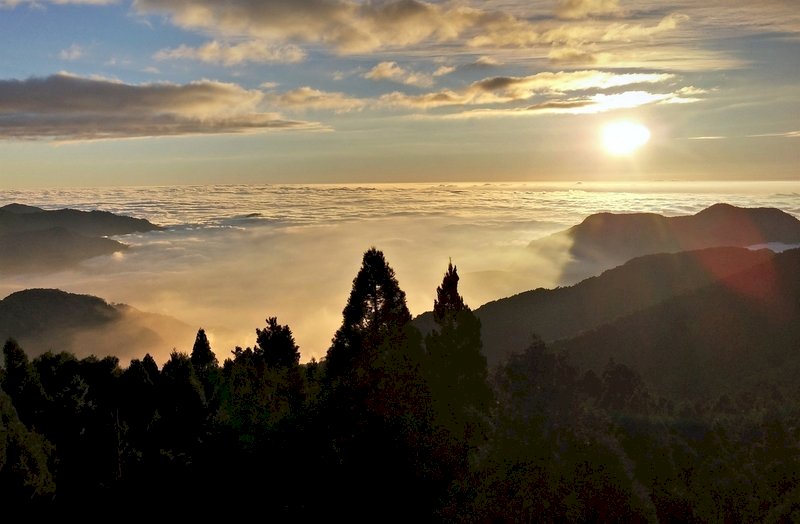 El amanecer desde la montaña Alishan