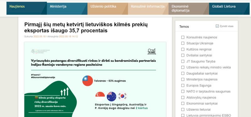 Lituania anuncia un aumento del 63 % en sus exportaciones a Taiwán