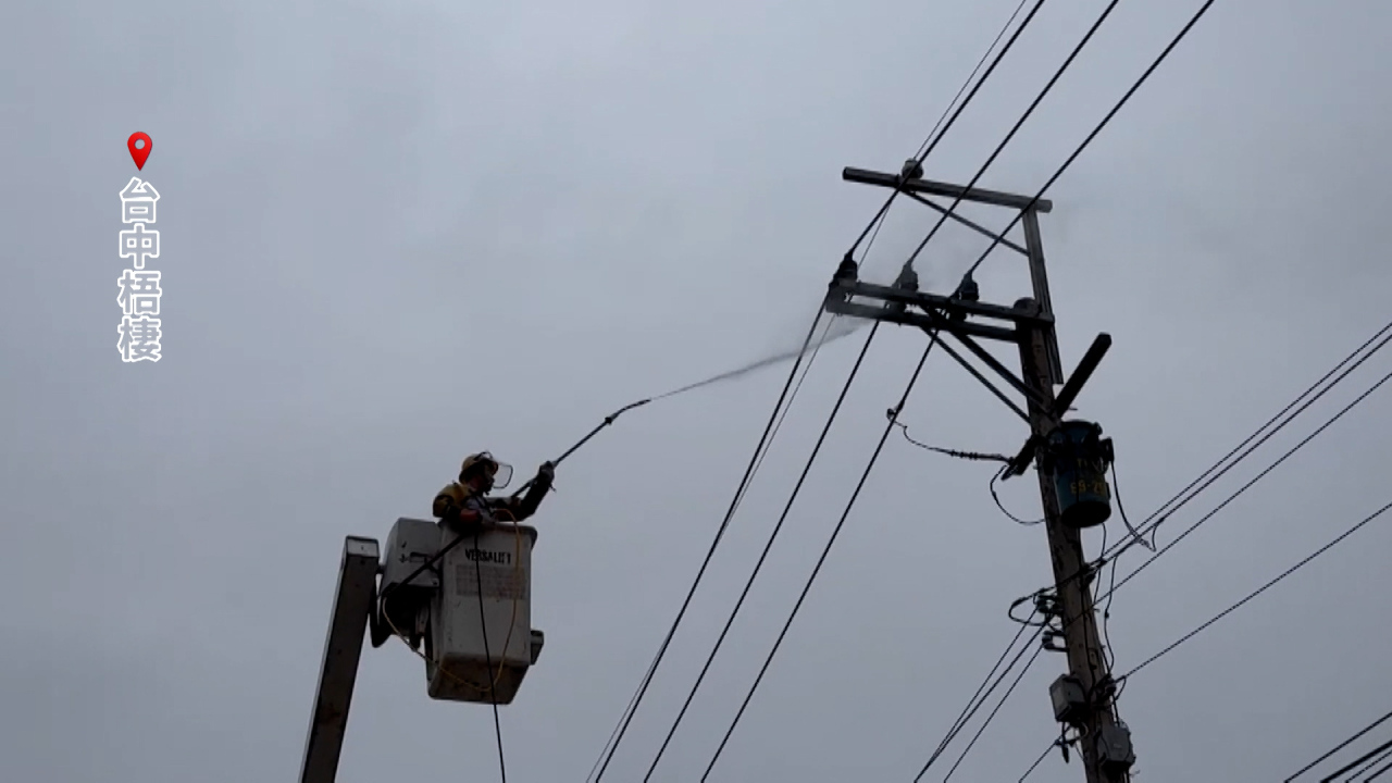 Operarios de Taipower limpian postes eléctricos para evitar cortes por el tifón