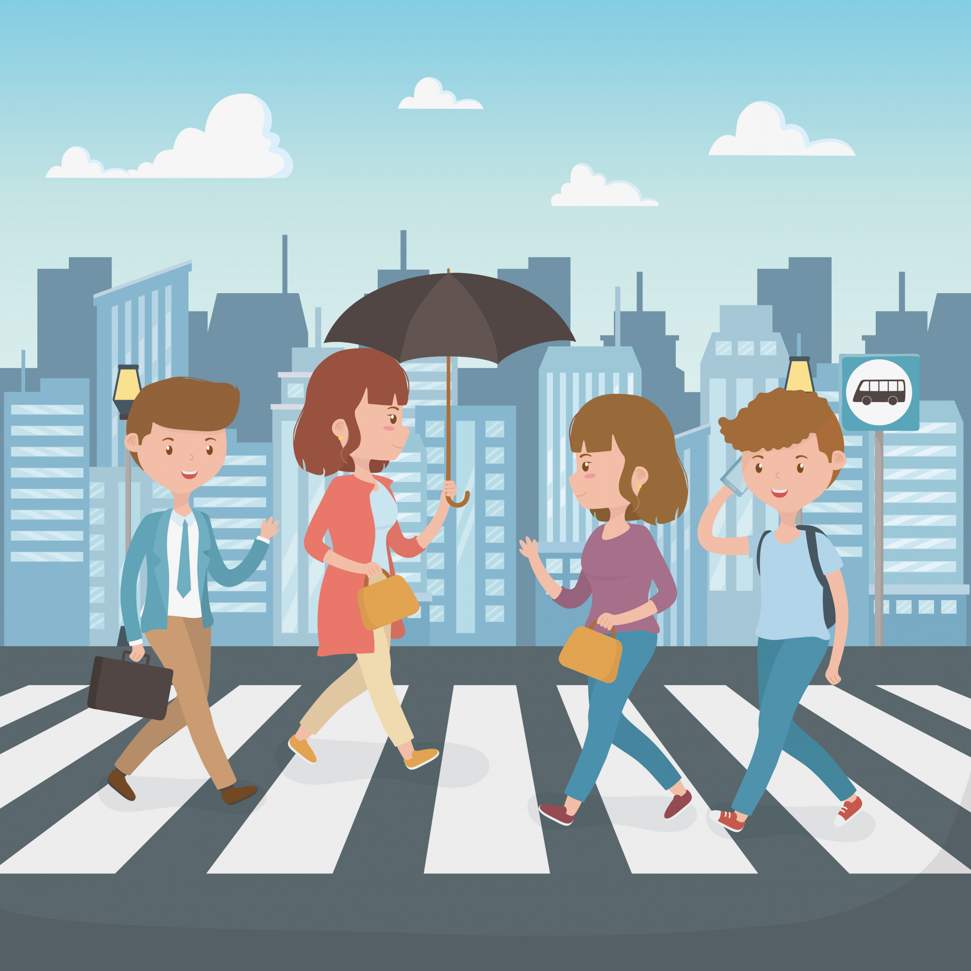 Free Vector | Young people walking in the street characters